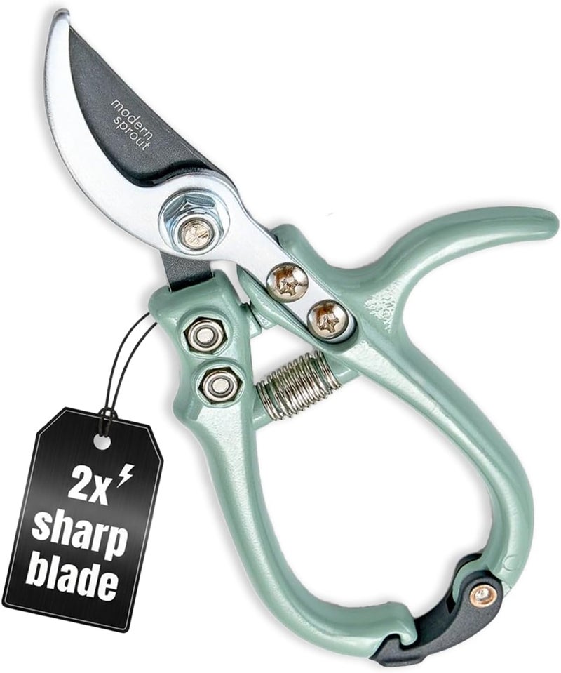 Modern Sprout Hand Pruners - Lightweight Pruning Shears W/Easy Lock- Gardening Scissors - Bypass Sharp Carbon Steel Blade - Rust Resistant - Garden Tools - Reusable Holster - Sage - Image 1